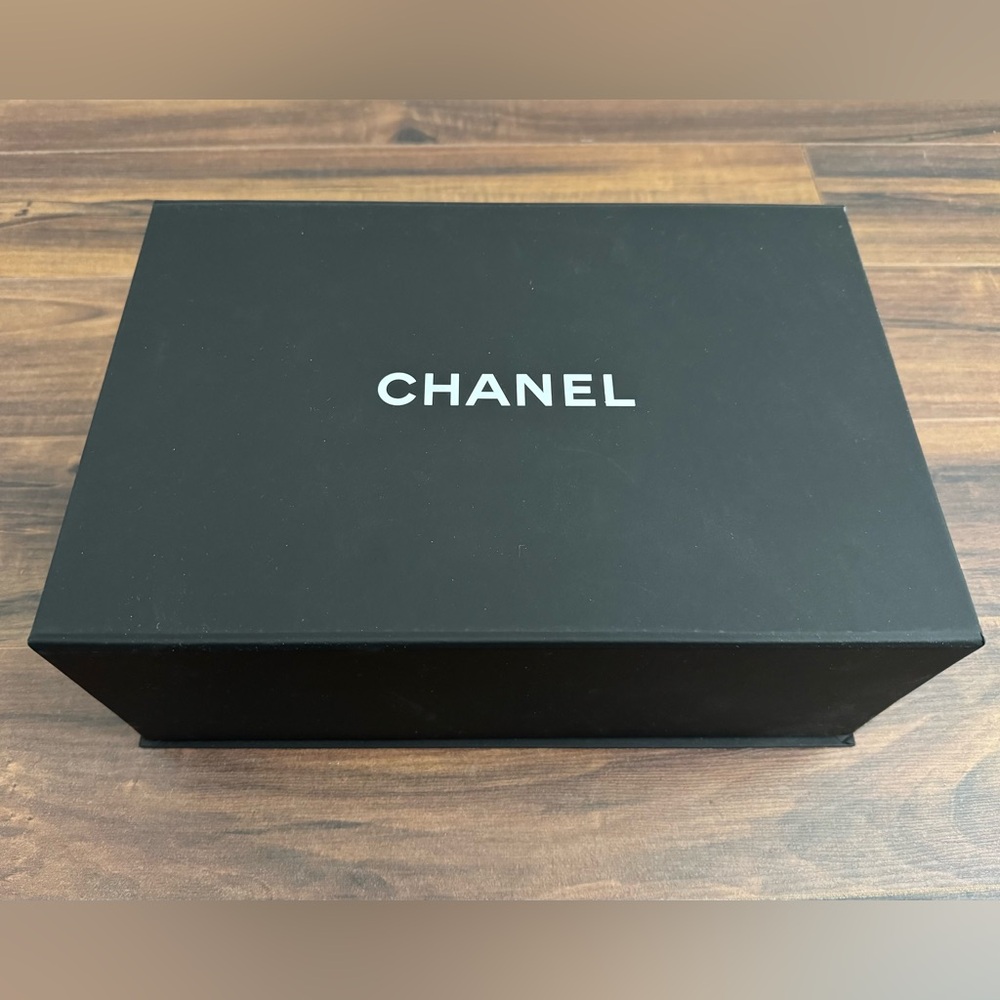 Empty Chanel black magnet handbag box with ribbon & booklet 12x8x5